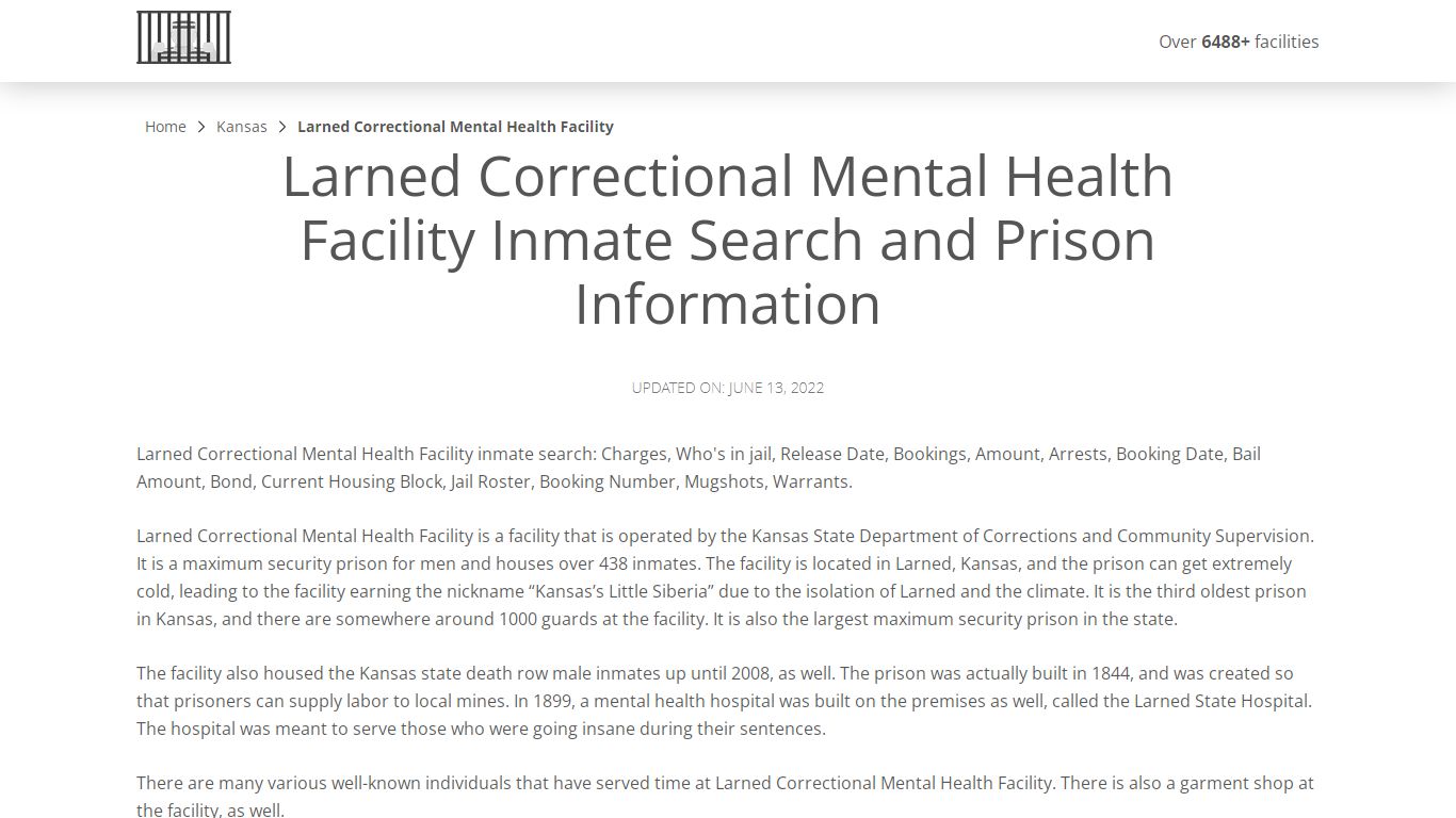 Larned Correctional Mental Health Facility Inmate Search ...