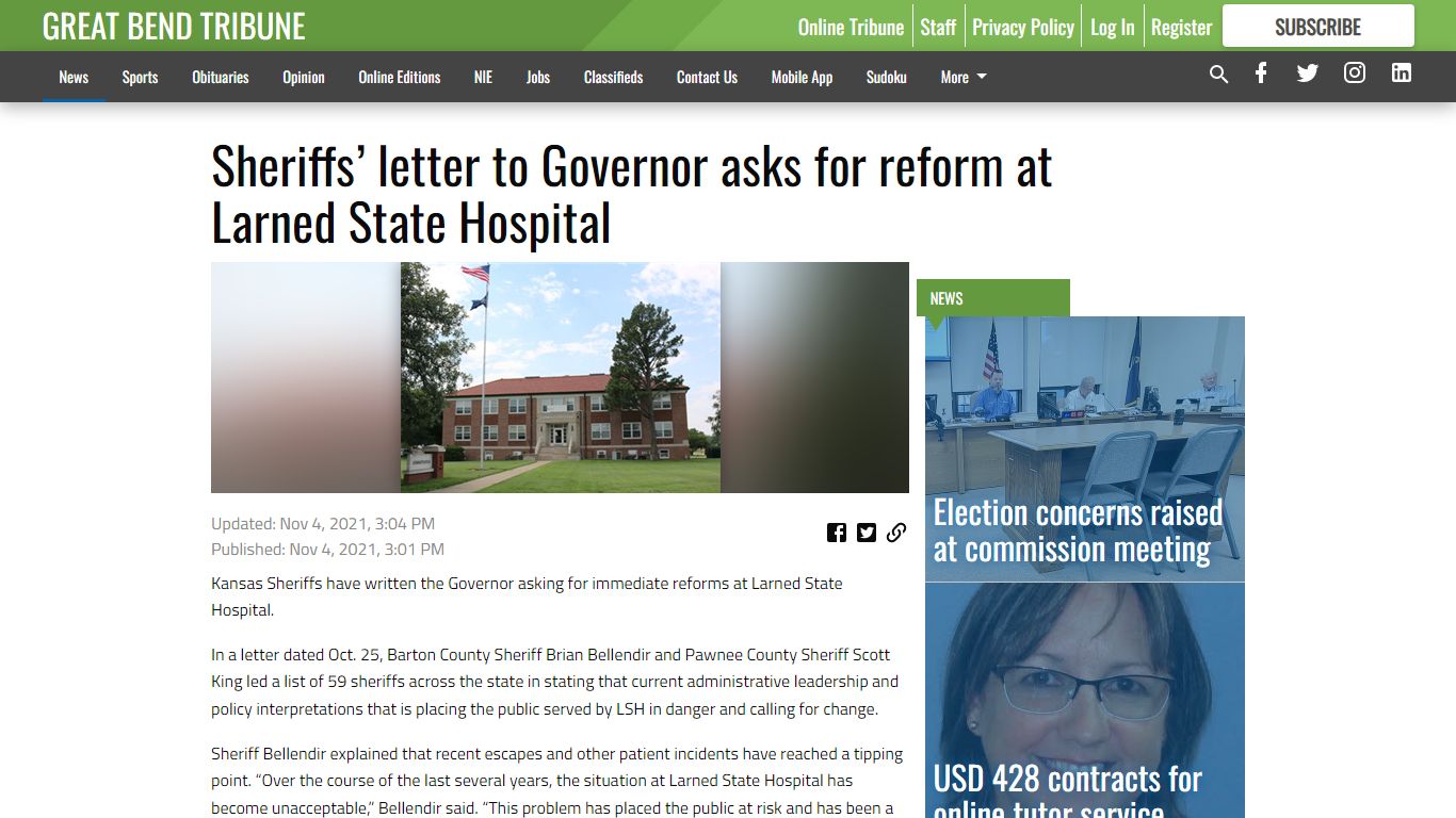 Sheriffs’ letter to Governor asks for reform at Larned ...